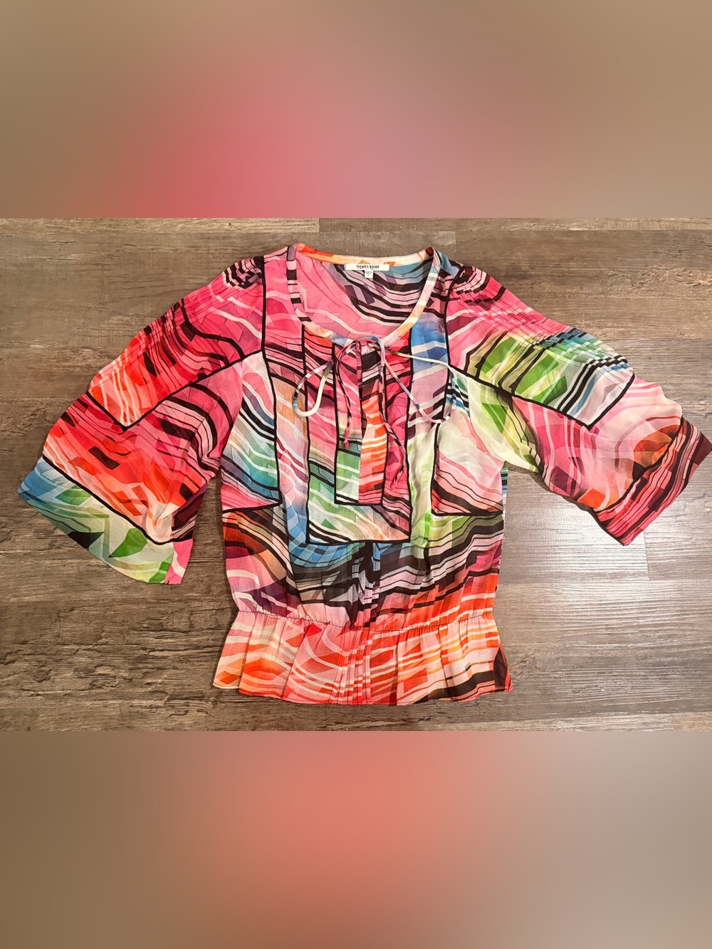 Daniel Rainn Multicolor Abstract Tie-Neck Blouse
